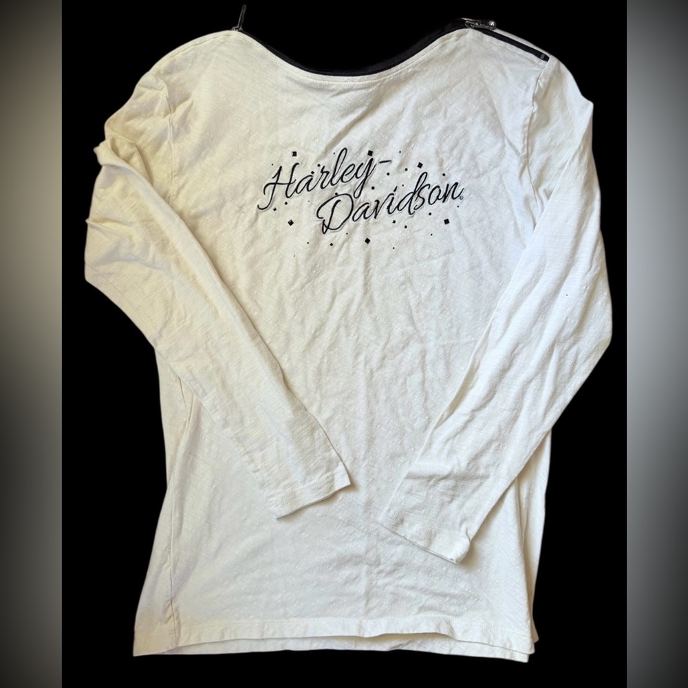 Harley-Davidson Womens Zipper Shoulder Long Sleeve T-Shirt Top Cream Size Large